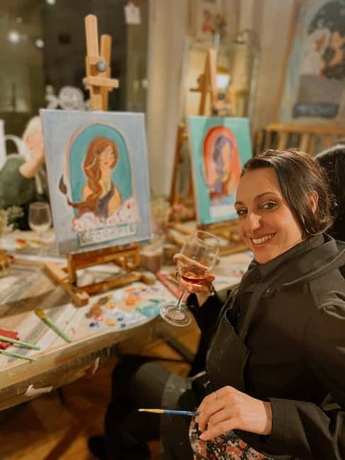 Barcelona: Wine and Art! Unlimited Wine and Local Artists - A Sip-and-Paint Night in Gràcia’s Frida Studio