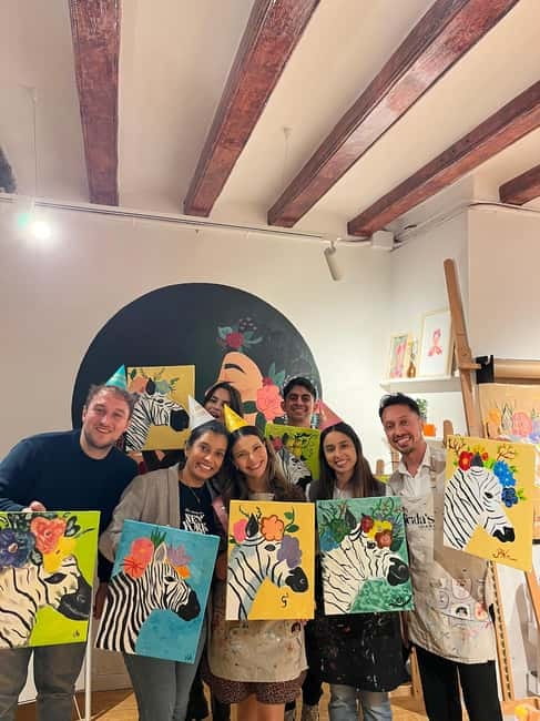 Barcelona: Wine and Art! Unlimited Wine and Local Artists - Your 150 Minutes: What Happens From First Brush to Final Canvas