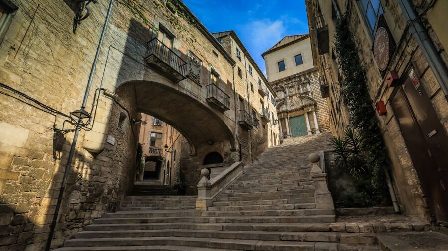 Girona and Figueres Full-Day Tour with Hotel Pick Up - Girona Cathedral, Onyar River, and medieval wall views