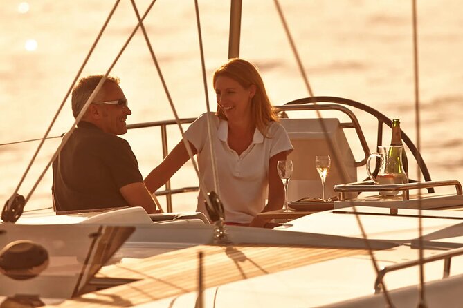 Sunset On A Luxury Sailboat From Port Olimpic - The Coastline “Spotting Game”: Montjuïc, towers, Sagrada Família, Tibidabo